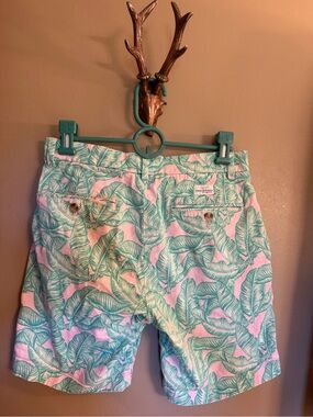 Vineyard Vines Pink Shorts with Green Leaf Print